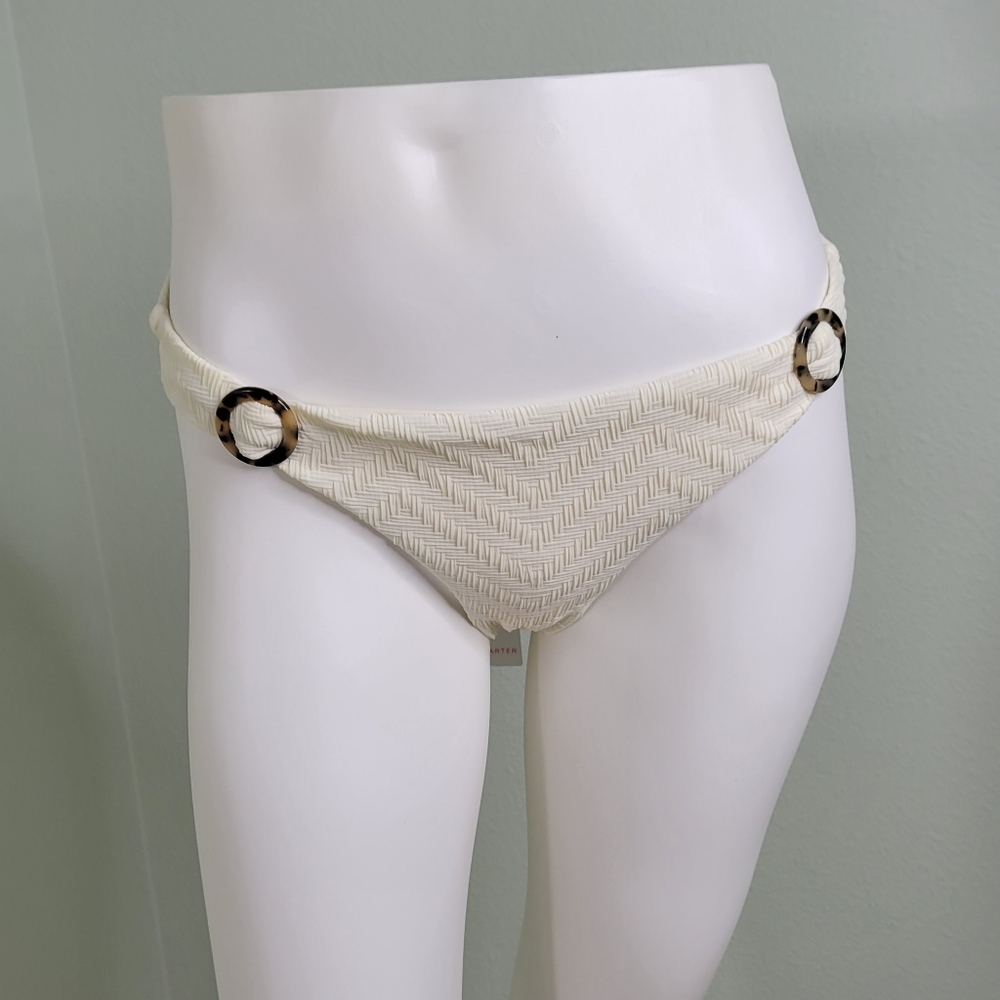 Red Carter Basketweave Texture Cream Color Lined Bikini Bottom Accent Rings 10